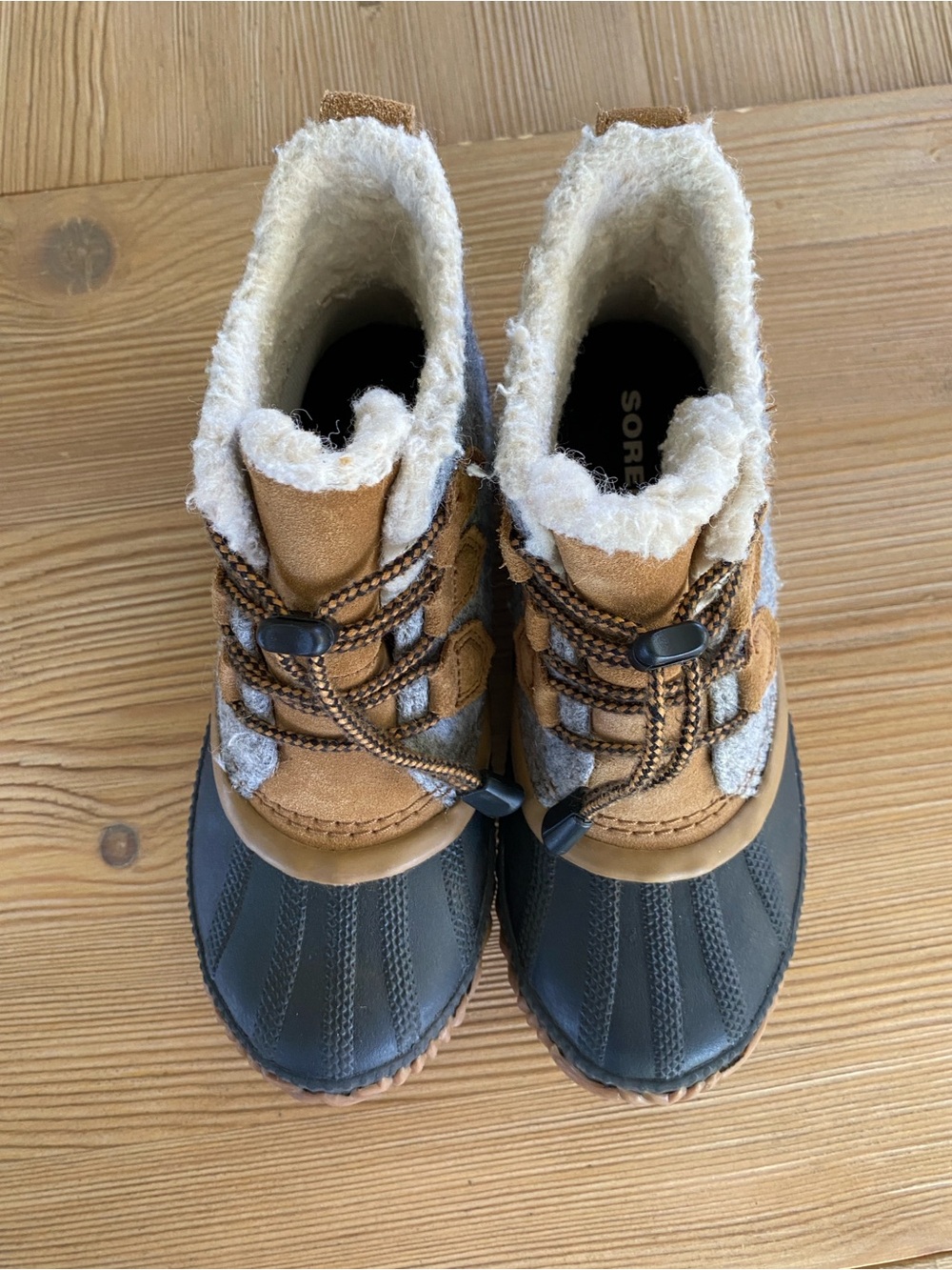 Sorel Brown, Black & Cream Kids Winter Duck Boots